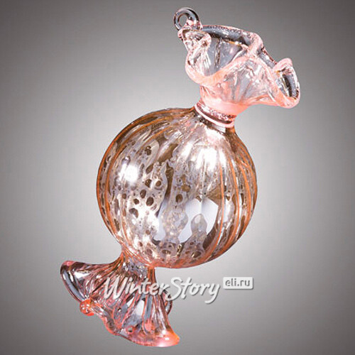 Стеклянная елочная игрушка Конфета Комильфо 9 см розовая, подвеска Holiday Classics