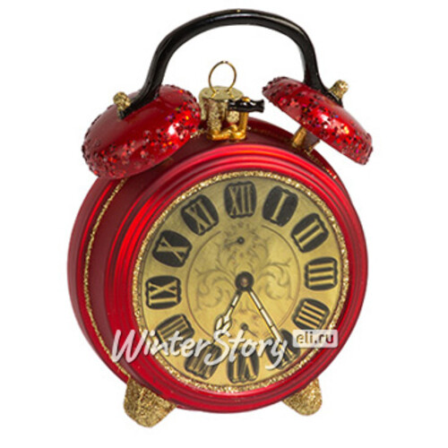 Стеклянная елочная игрушка Ретро Часы 12 см красные, подвеска Holiday Classics