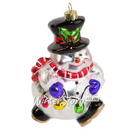 Стеклянная елочная игрушка Снеговик с цветной гирляндой 14 см, подвеска Holiday Classics