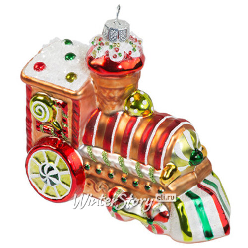 Стеклянная елочная игрушка Пряничный Паровозик 11 см, подвеска Holiday Classics
