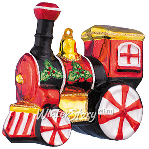 Стеклянная елочная игрушка Паровозик с остролистом 10 см, подвеска Holiday Classics