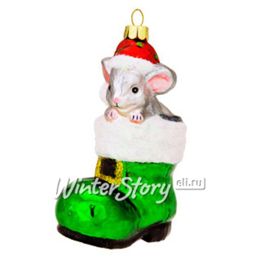 Елочная игрушка Мышонок в зелёном башмачке Санты 13 см, стекло, подвеска Holiday Classics