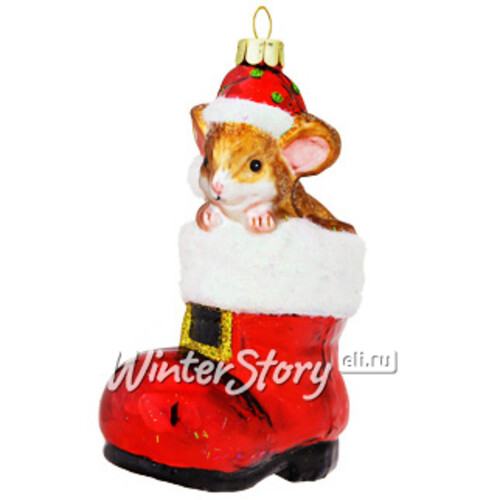 Елочная игрушка Мышонок в красном башмачке Санты 13 см, стекло, подвеска Holiday Classics