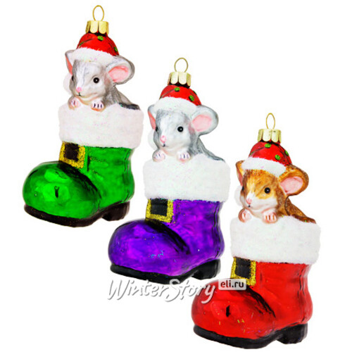 Елочная игрушка Мышонок в красном башмачке Санты 13 см, стекло, подвеска Holiday Classics