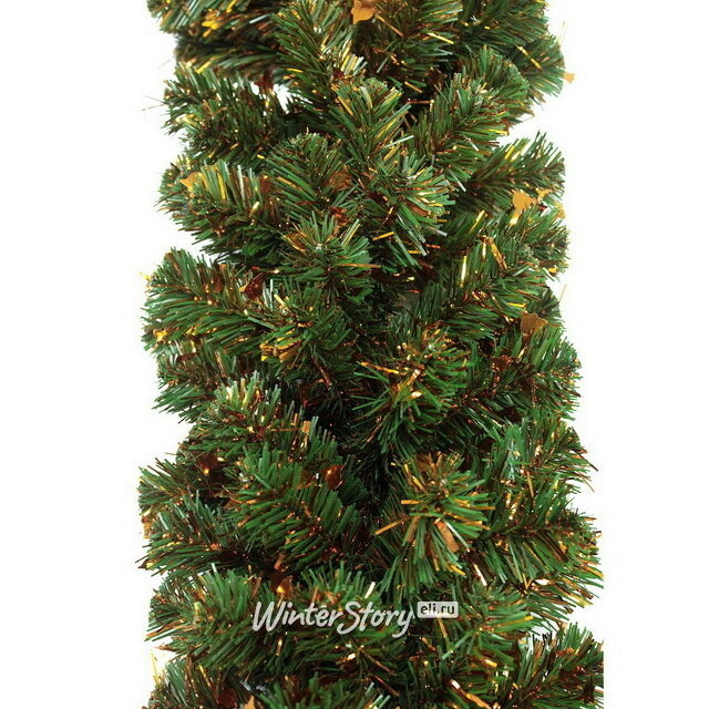 Хвойная гирлянда украшенная 270*23 см зелено-золотая, ПВХ MOROZCO