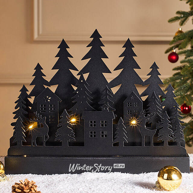 Новогодний светильник Ночь в лесах Тёнсберга 30*23 см, 10 теплых белых LED, на батарейках Koopman