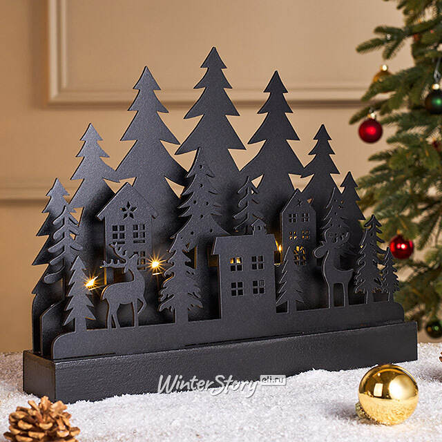 Новогодний светильник Ночь в лесах Тёнсберга 30*23 см, 10 теплых белых LED, на батарейках Koopman