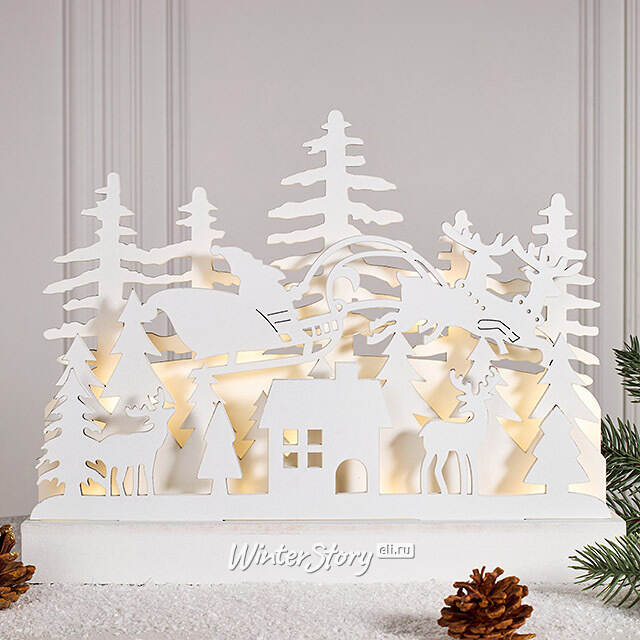 Новогодний светильник Санта в снежном лесу 23 см, на батарейках Koopman