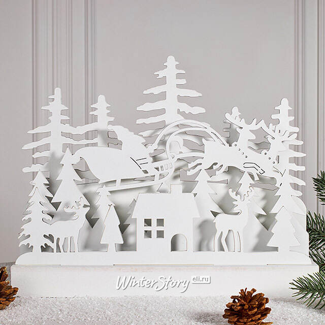 Новогодний светильник Санта в снежном лесу 23 см, на батарейках Koopman