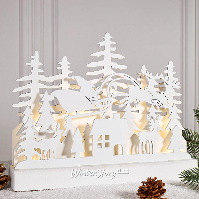 Новогодний светильник Санта в снежном лесу 23 см, на батарейках Koopman