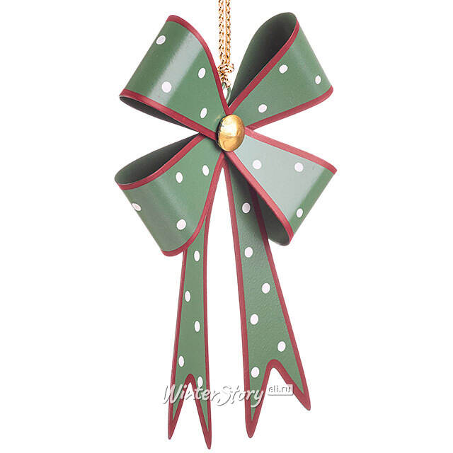 Елочная игрушка Бант Мидлтон - Горошек 9 см, зеленый, металл Koopman
