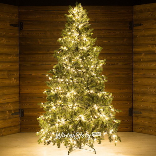 Искусственная елка с лампочками Грацио Премиум 210 см, теплые белые LED, ЛИТАЯ + ПВХ GREEN TREES