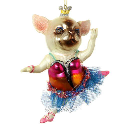 Стеклянная елочная игрушка Собака балерина в короне 13 см, подвеска Holiday Classics