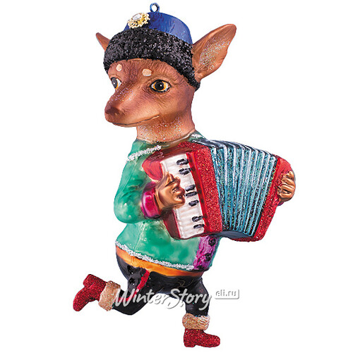 Стеклянная елочная игрушка Собака Чихуахуа - гармонист 14 см, подвеска Holiday Classics
