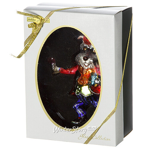Стеклянная елочная игрушка Собака Ризеншнауцер - Франт в красном сюртуке с бокалом 15 см, подвеска Holiday Classics