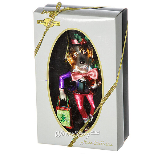 Стеклянная елочная игрушка Собака Мистер Мигель с подарками 16 см, подвеска Holiday Classics