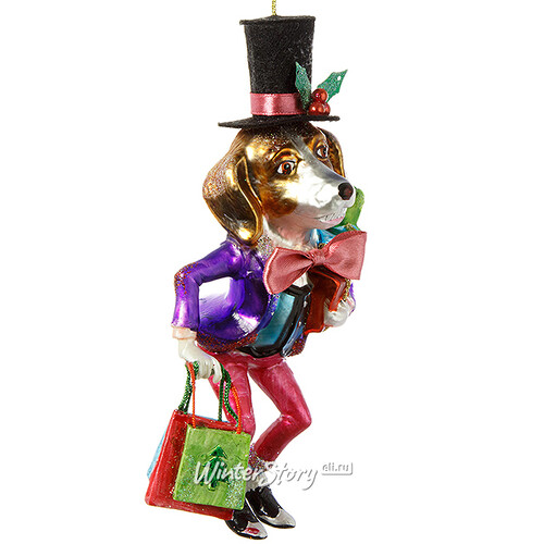 Стеклянная елочная игрушка Собака Мистер Мигель с подарками 16 см, подвеска Holiday Classics