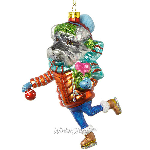 Стеклянная елочная игрушка Собака Ризеншнауцер - фигурист с подарками 14 см, подвеска Holiday Classics