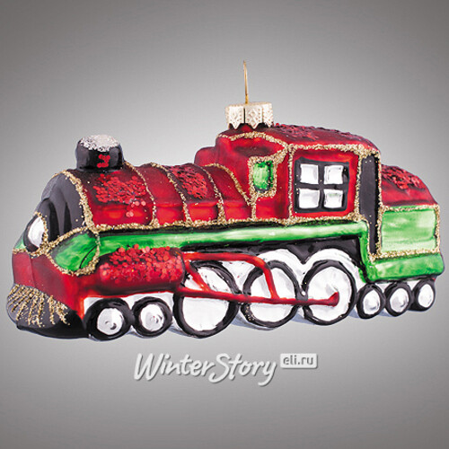 Стеклянная елочная игрушка Паровозик Праздничный 12 см, подвеска Holiday Classics