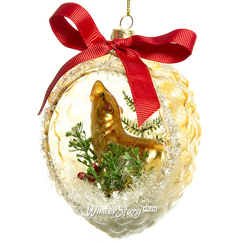 Стеклянный шар - шишка с композицией Лесные Жители - Лиса 11*7 см, стекло, подвеска Holiday Classics
