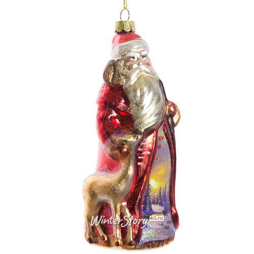 Стеклянная елочная игрушка Дед Мороз с оленем и белочкой 15 см, подвеска Holiday Classics