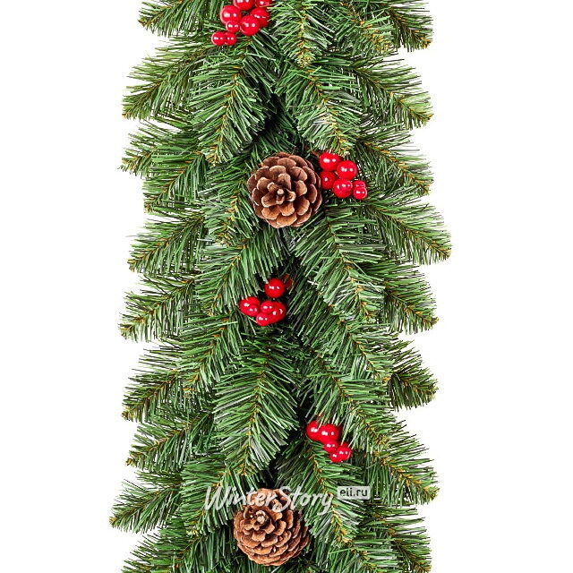 Хвойная гирлянда Боярская с шишками и ягодами 270*25 см, ПВХ Max Christmas (Макс Кристмас)