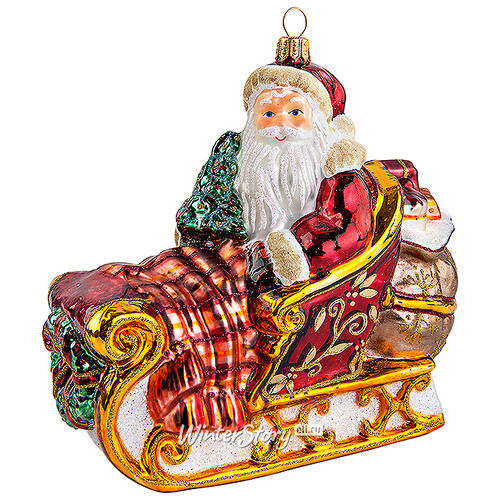 Елочная игрушка Дед Мороз в санях 13 см в подарочной коробке, подвеска Mister Christmas