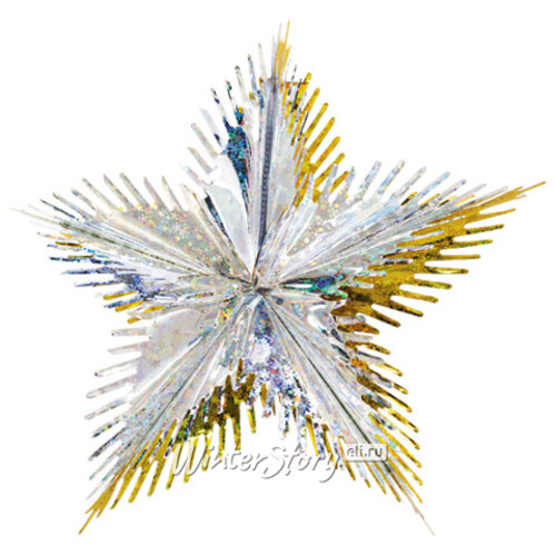 Звезда из фольги Полярная 40 см серебряная голографическая с золотым Holiday Classics
