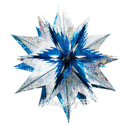 Звезда из фольги Объемная 40 см серебряная голографическая с синим Holiday Classics