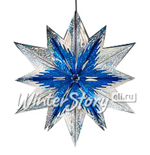 Звезда из фольги Объемная 60 см серебряная голографическая с синим Holiday Classics