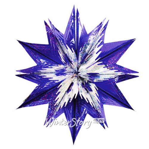 Звезда из фольги Объемная 40 см фиолетовая голографическая с серебяным Holiday Classics
