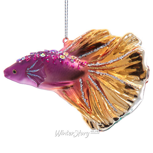 Стеклянная елочная игрушка Рыбка Анжуйской Династии 13 см, розовая, подвеска Kurts Adler