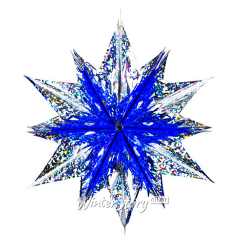 Звезда из фольги Объемная 60 см синяя с серебром голографическим Holiday Classics