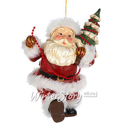 Елочное украшение Санта в стиле Ретро с елочкой 13 см, подвеска Kurts Adler
