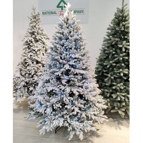 Искусственная елка с огоньками Гамильтон заснеженная 228 см, 750 холодных белых ламп, ЛИТАЯ + ПВХ National Tree Company
