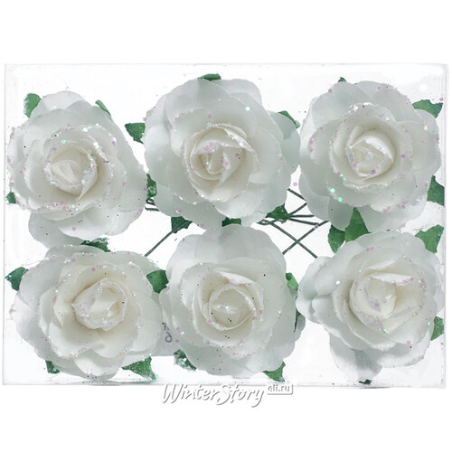Искусственные розы на проволоке Grace White 4 см, 6 шт Hogewoning