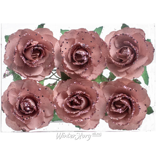Искусственные розы на проволоке Grace Rose 4 см, 6 шт Hogewoning