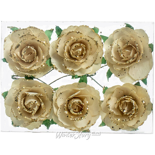 Искусственные розы на проволоке Grace Gold 4 см, 6 шт Hogewoning