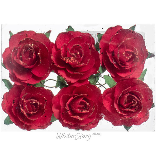 Искусственные розы на проволоке Grace Red 4 см, 6 шт Hogewoning