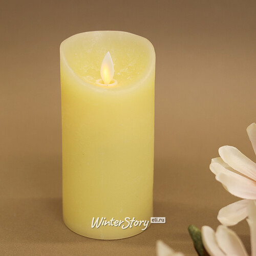 Светодиодная свеча с имитацией пламени 15 см, кремовая восковая, батарейка Peha