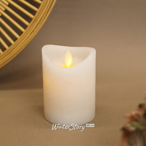 Светильник свеча восковая Живое Пламя 10*7.5 см белая на батарейках, таймер Koopman