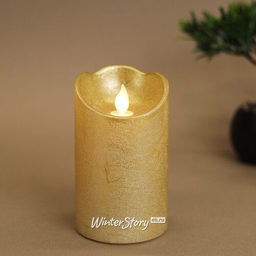 Светодиодная свеча Живое Пламя 12.5 см золотая восковая на батарейках, таймер Kaemingk