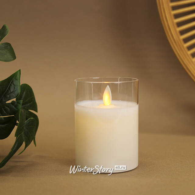 Светильник свеча восковая в колбе с живым пламенем Лацио 10 см белая на батарейках Edelman