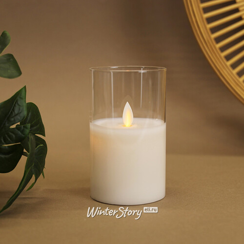 Светильник свеча восковая в колбе с живым пламенем Лацио 12.5 см белая на батарейках Edelman