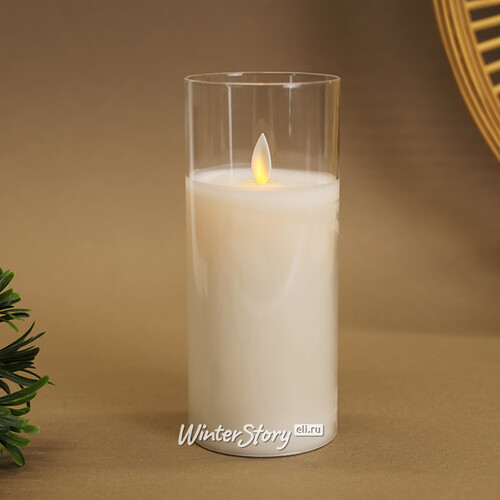 Светильник свеча восковая в колбе с живым пламенем Лацио 17.5 см белая на батарейках Edelman