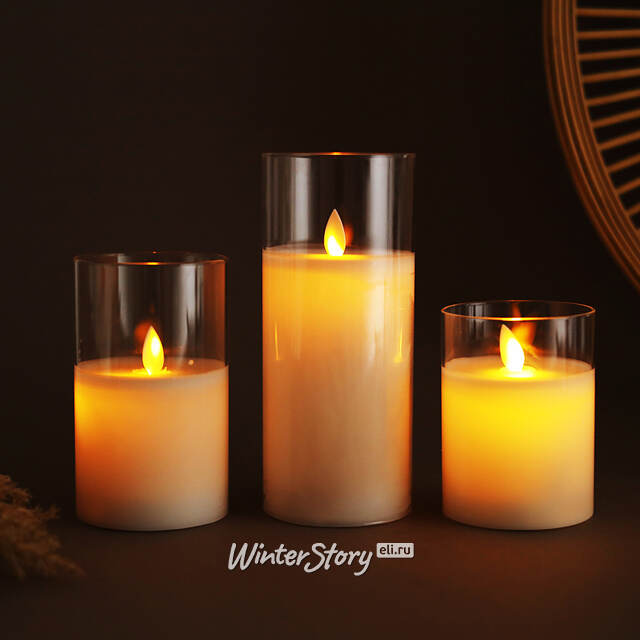 Светильник свеча восковая в колбе с живым пламенем Лацио 10 см белая на батарейках Edelman