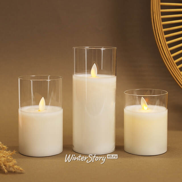 Светильник свеча восковая в колбе с живым пламенем Лацио 10 см белая на батарейках Edelman