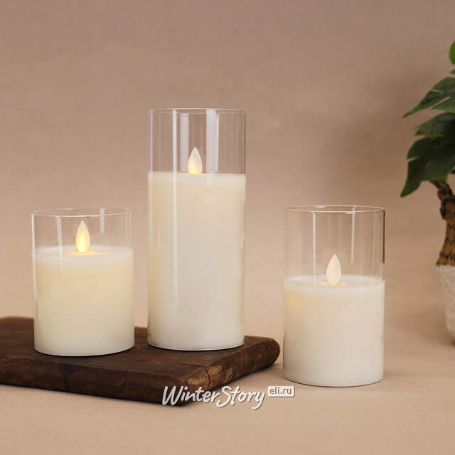 Светильник свеча восковая в колбе с живым пламенем Лацио 10 см белая на батарейках Edelman