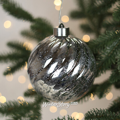 Светящийся елочный шар Эвелин 12 см серебряный, 5 теплых белых LED ламп, на батарейках Kaemingk
