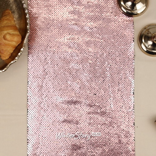 Дорожка на стол Божоле 125*25 см с двусторонними пайетками розовая Koopman
